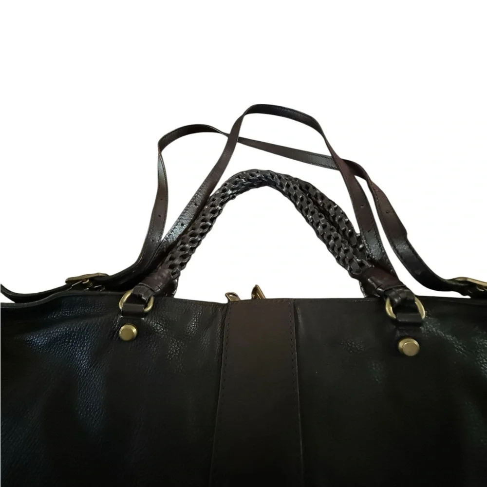 Gorgeous Black Gryson Leather Shoulder Bag with Braided Handle